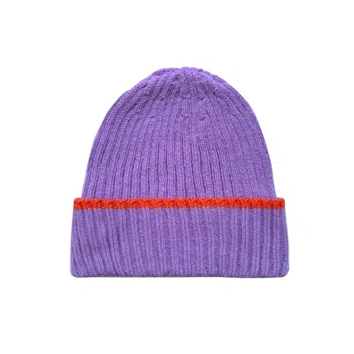 Ingmarson Women's Purple / Orange Ribbed Wool & Cashmere Beanie Lilac & Orange In Purple