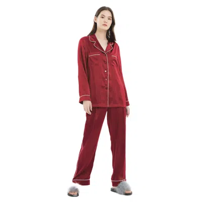 Lilysilk Women's 22mm Gold Piping Silk Pajamas Set In Burgundy