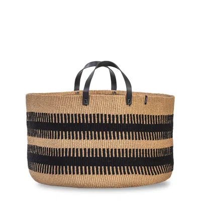 Mifuko Black / Brown Pamba Floor Basket - Black Rib Weave With Handles Xxl In Black