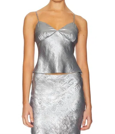 Nia Chrome Metallic Moss Cami Top In Silver In Silver