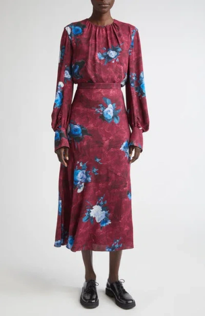 Erdem Abstract Rose Print Long Sleeve Top In Red