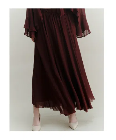 Marella Long Georgette Skirt In Burgundy
