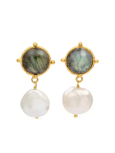 Sylvia Toledano Diane Labradorite And Pearl Earrings In Gold