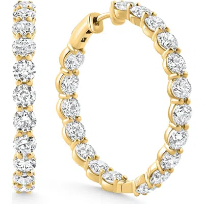 Bliss Diamond 7ct Tw Round Diamond Inside Outside Hoops Vault Lock 14k Gold Lab Grown In Brown