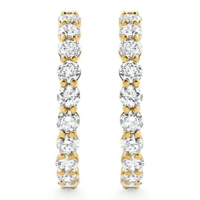 Bliss Diamond 7ct Tw Round Diamond Inside Outside Hoops Vault Lock 14k Gold Lab Grown In Brown