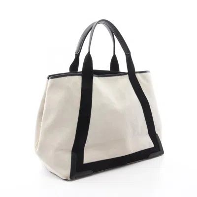 Pre-owned Balenciaga Black Navy White Canvas Leather Tote Bag ()