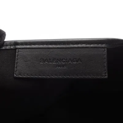 Pre-owned Balenciaga Black Navy White Canvas Leather Tote Bag ()