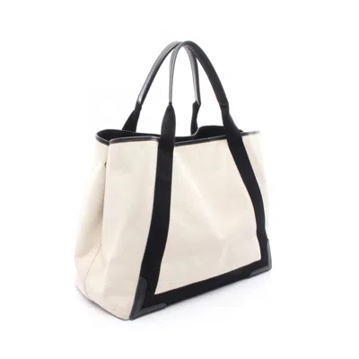 Pre-owned Balenciaga Black White Canvas Leather Tote Bag () In Multi