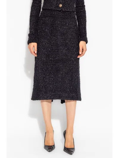 Balenciaga Tweed Midi Skirt In Black