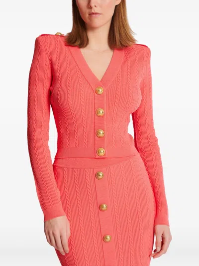 Balmain V Neck Buttoned Cardigan In Orange