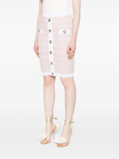 Balmain Tweed Pencil Skirt In Pink