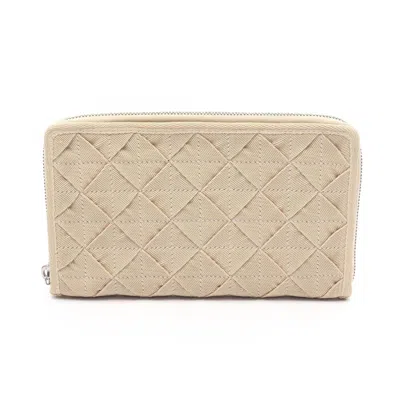 Pre-owned Bottega Veneta Beige Canvas Long Wallet (bi-fold) () In Sand