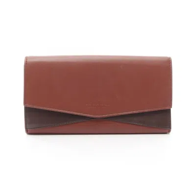 Pre-owned Bottega Veneta Brown Red Color Leather Long Wallet (bi-fold) () In Multi
