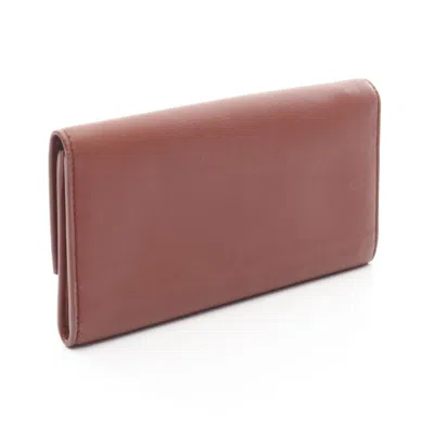 Pre-owned Bottega Veneta Brown Red Color Leather Long Wallet (bi-fold) () In Multi