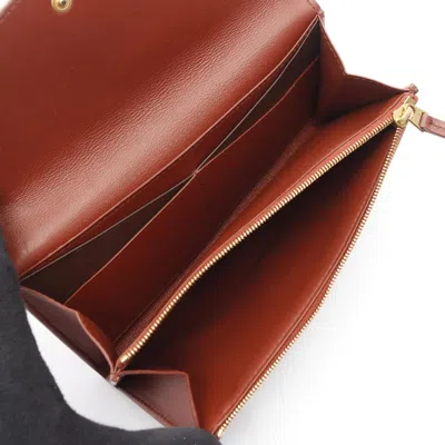 Pre-owned Bottega Veneta Brown Red Color Leather Long Wallet (bi-fold) () In Multi