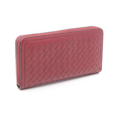 Pre-owned Bottega Veneta Red Color Leather Long Wallet (bi-fold) ()