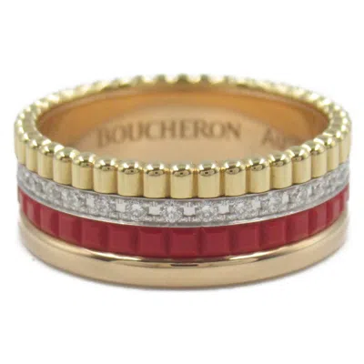 Pre-owned Boucheron Clear Red Color Yellow Gold (18k) Pink Gold (18k) White Gold (18k) Ceramic Band Ring (pre-