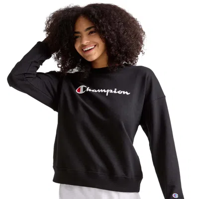 Champion Powerblend Crewneck Sweatshirt, Script Logo In Black