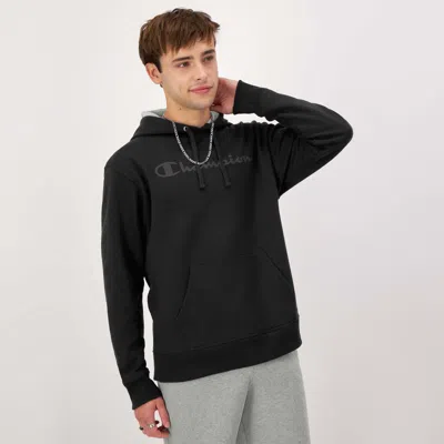 Champion Powerblend Hoodie, Tonal Script Logo In Black