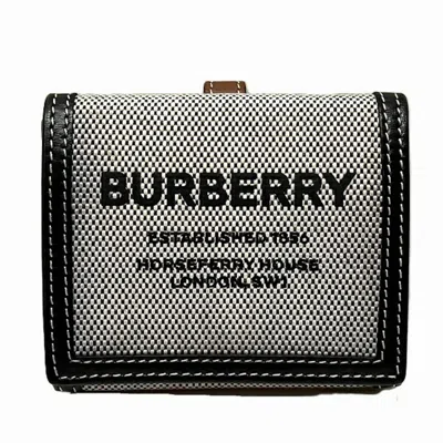 Pre-owned Burberry Black Brown Gray Canvas Leather Wallet (bi-fold) ()