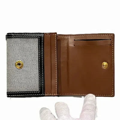 Pre-owned Burberry Black Brown Gray Canvas Leather Wallet (bi-fold) ()