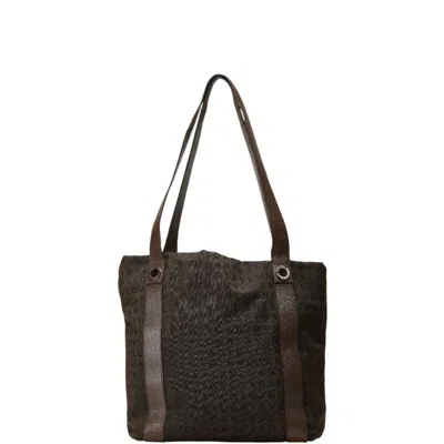Pre-owned Bvlgari Logomania Brown Canvas Leather Handbag Tote Bag ()