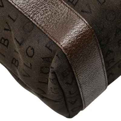 Pre-owned Bvlgari Logomania Brown Canvas Leather Handbag Tote Bag ()