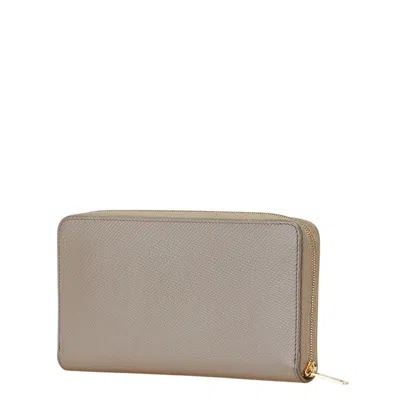 Pre-owned Celine Beige Grayish Leather Long Wallet (bi-fold) ()