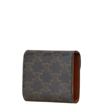 Pre-owned Celine Macadam Black Brown Pvc Leather Wallet (tri-fold) () In Multi