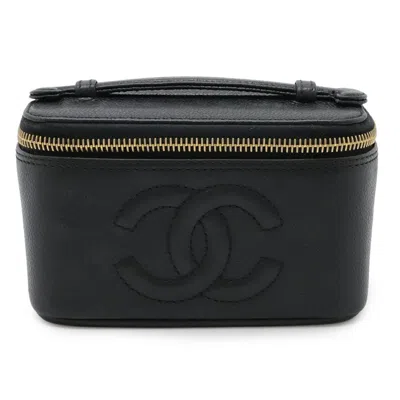 Pre-owned Chanel Black Grained Calfskin Pouch Vanity Bag ()