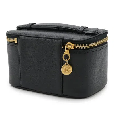 Pre-owned Chanel Black Grained Calfskin Pouch Vanity Bag ()