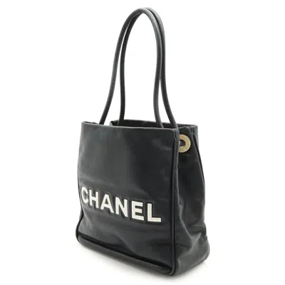 Pre-owned Chanel Black White Leather Shoulder Bag Tote Bag () In Multi