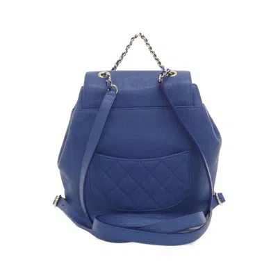 Pre-owned Chanel Blue Grained Calfskin Backpack ()