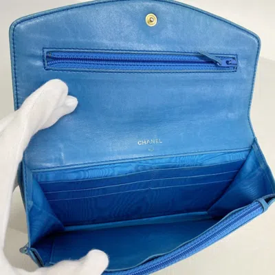 Pre-owned Chanel Blue Grained Calfskin Long Wallet (bi-fold) ()