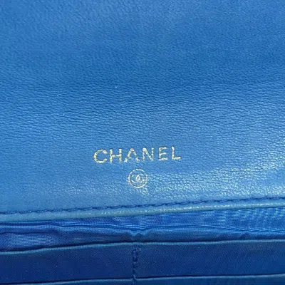 Pre-owned Chanel Blue Grained Calfskin Long Wallet (bi-fold) ()