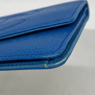 Pre-owned Chanel Blue Grained Calfskin Long Wallet (bi-fold) ()