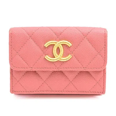 Pre-owned Chanel Matelasse Coral Pink Grained Calfskin Wallet (tri-fold) ()