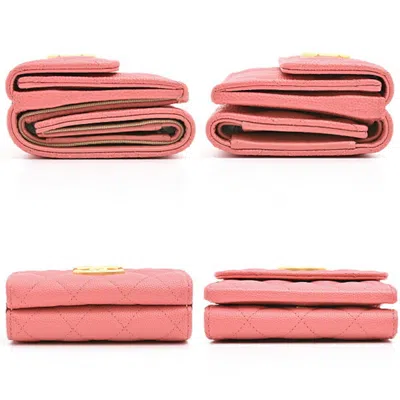 Pre-owned Chanel Matelasse Coral Pink Grained Calfskin Wallet (tri-fold) ()