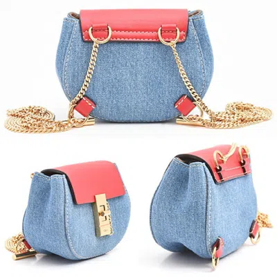 Pre-owned Chloé Blue Red Color Denim Leather Shoulder Bag () In Multi