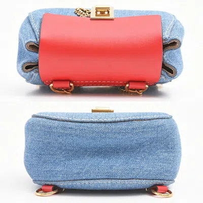 Pre-owned Chloé Blue Red Color Denim Leather Shoulder Bag () In Multi