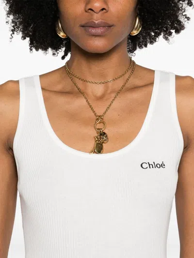 Chloé Women Logo Cotton Tank Top In White