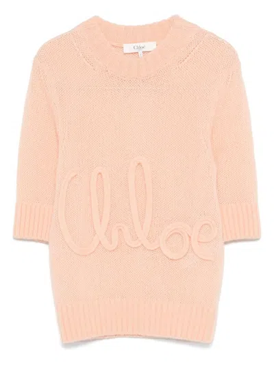 Chloé Logo Wool Jumper In Pink