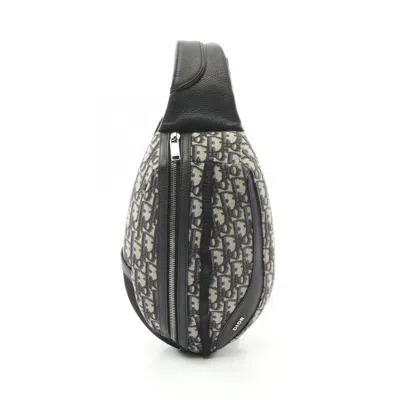 Pre-owned Dior Christian  Beige Black Navy Canvas Leather Fanny Pack Sling Bag ()