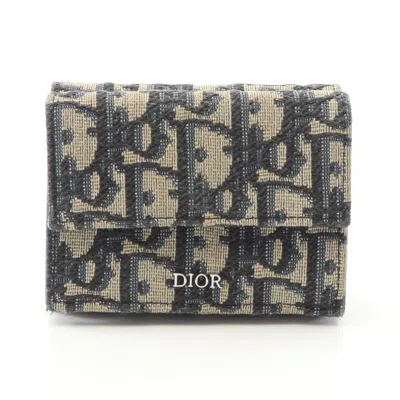 Pre-owned Dior Christian  Beige Navy Canvas Wallet (tri-fold) () In Multi