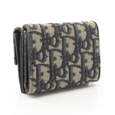 Pre-owned Dior Christian  Beige Navy Canvas Wallet (tri-fold) () In Multi