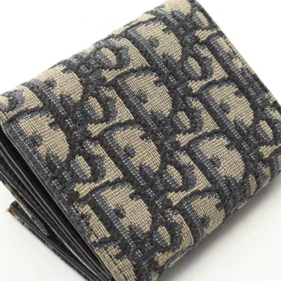 Pre-owned Dior Christian  Beige Navy Canvas Wallet (tri-fold) () In Multi