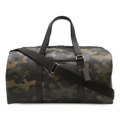 Pre-owned Coach Camouflage Dark Brown Green Multi-color Pvc Leather Boston Bag Shoulder Bag ()