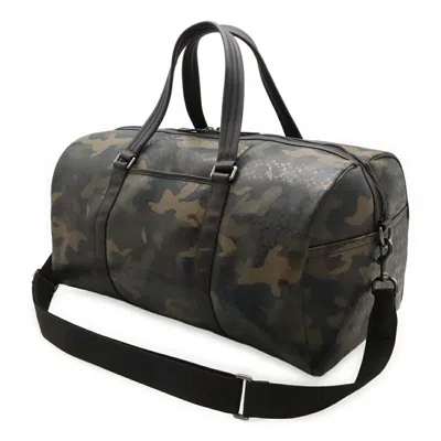 Pre-owned Coach Camouflage Dark Brown Green Multi-color Pvc Leather Boston Bag Shoulder Bag ()