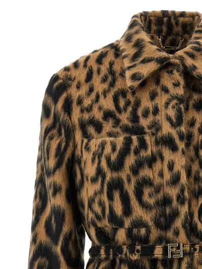 Fendi Animalier Jacket Coats And Trench Coats Beige In Animal Print