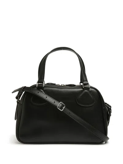 Courrèges Rectangular Black Cowhide Leather Shoulder Bag With Contrasting Logo In Black
